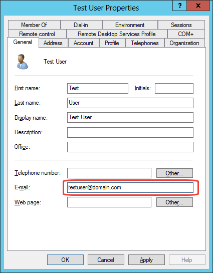 Active Directoriy Properties - General