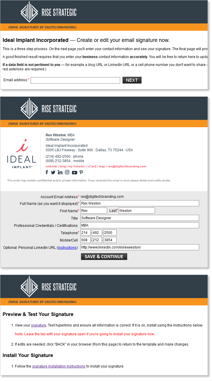 email signature data-entry portal