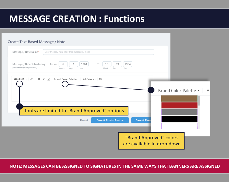 email signature dashboard - message creation