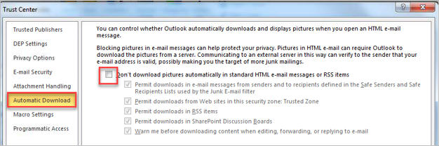 Uncheck Don't Download Pictures