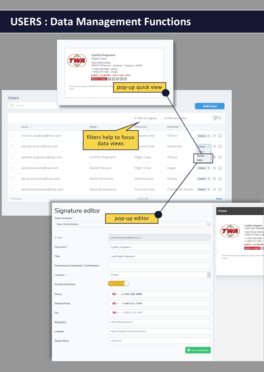 email signature dashboard - users